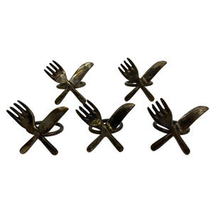 Brass-Tone Fork and Knife Napkin Rings 28mm Inner Diameter Lot of 5